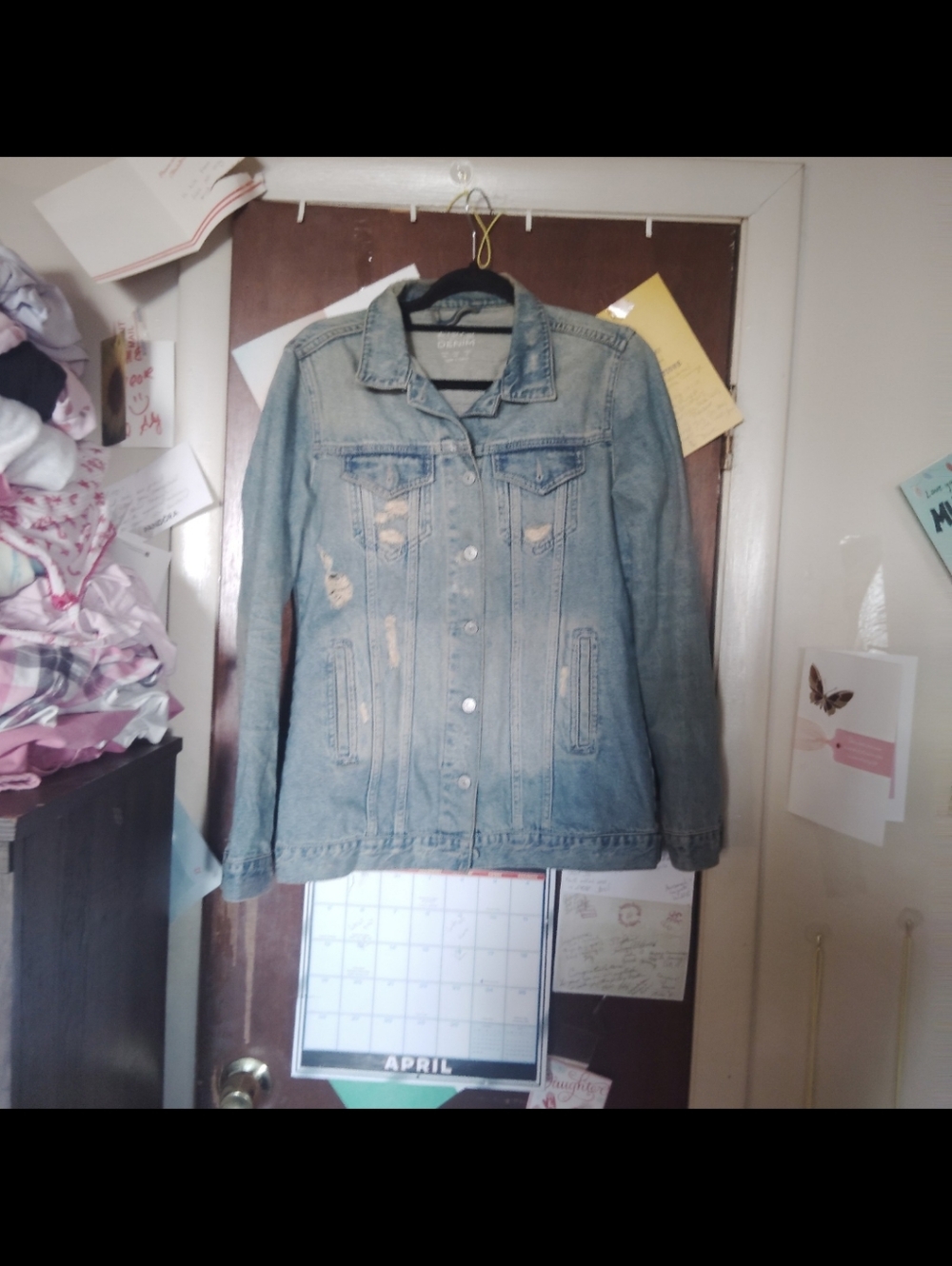 ZARA light Wash Distressed Oversized Jean Jacket - Preppy Streetwear Size XS